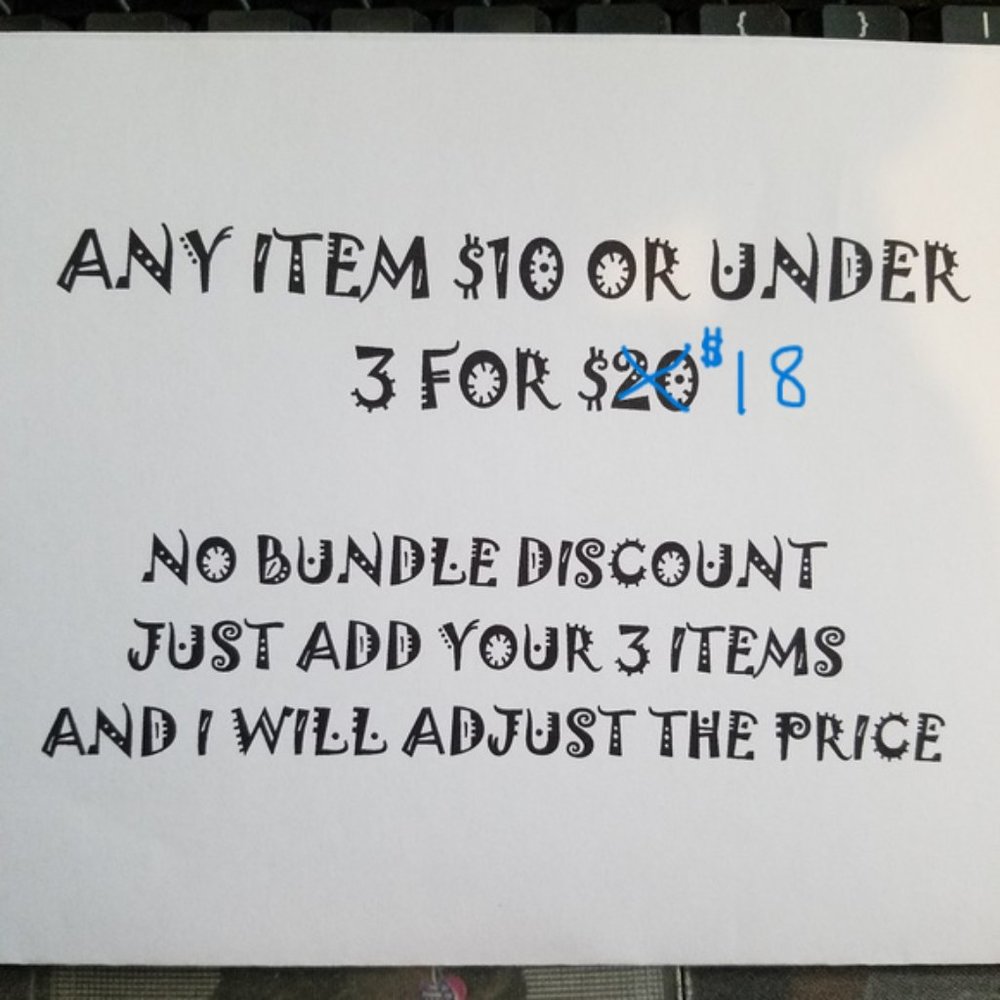 All items $10 and under will be sold 3 for $18